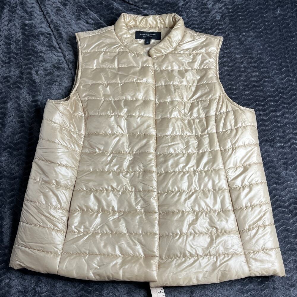 Marc New York Vest Womens XL gold Sleeveless Quilted Full Zip Pockets